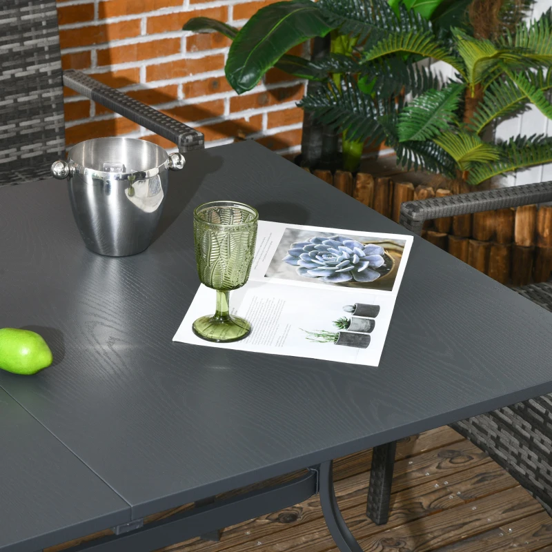 Outsunny Conjunto de Refeição de Jardim em Vime Sintético Conjunto de 7 Peças Inclui 6 Cadeiras com Almofadas e Mesa de Metal Cinza