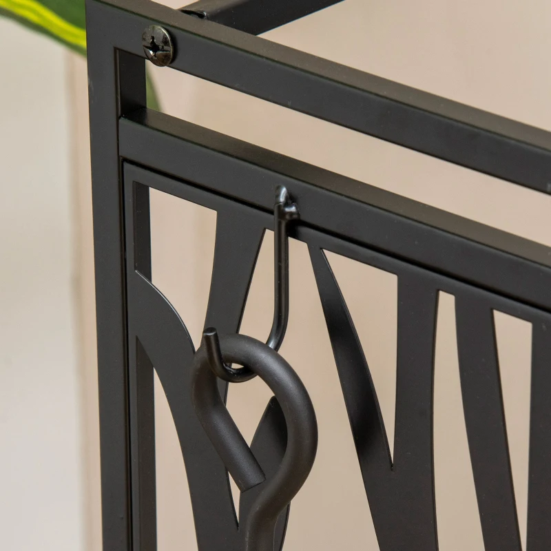 HOMCOM Suporte para Lenhas Suporte de Armazenamento para Lenhas 46x30x70 cm com 4 Ferramentas para Interior e Exterior Preto