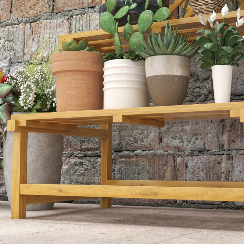 Outsunny Suporte para Plantas de Madeira com Treliça Suporte para Vasos de 2 Níveis para Jardim Pátio Terraço 75x50x166 cm Natural