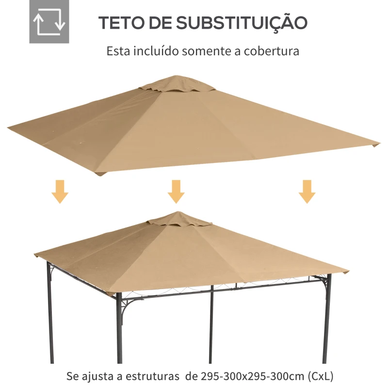 Outsunny Toldo de Substituição de 3x3m para Pérgola de Jardim com 8 Orifícios de Drenagem e Ventilação Bege
