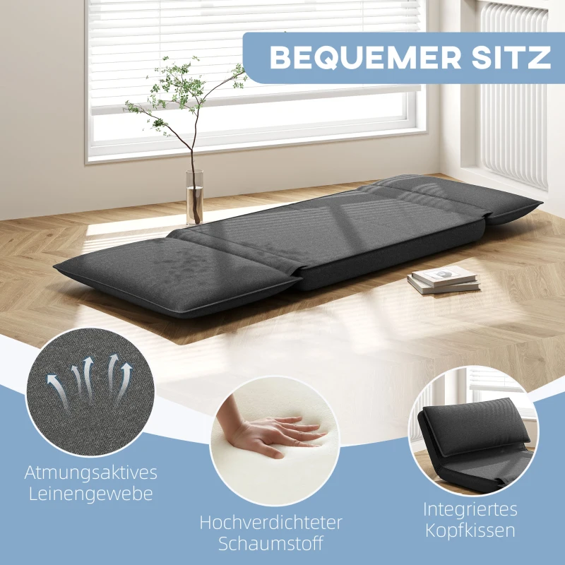 HOMCOM Fotel do Spania, 6-stopniowo Regulowane Oparcie, Oddychająca Tkanina, Wbudowana Podpórka Głowy, Antracyt