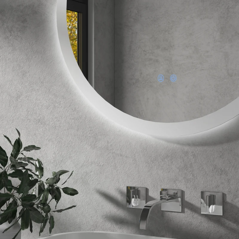 kleankin Miroir rond lumineux LED de salle de bain Ø 70 cm mural éclairage interrupteur tactile système antibuée 35W blanc argent