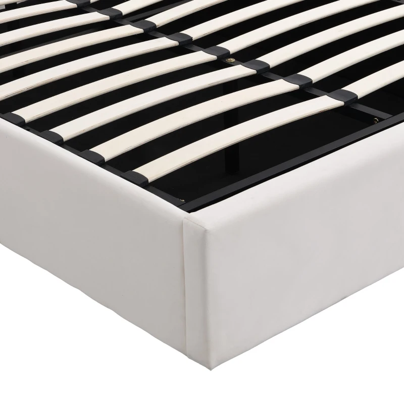 Polsterbett mit hydraulischem Bettkasten und drei Schubladen, Lattenrost mit Kopfteil, ohne Matratze, 180×200 cm, Weiß