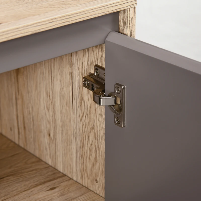 HOMCOM Conjunto de 1 Mueble para Debajo del Lavabo 1 Armario de Baño con Espejo y 1 Columna de Baño Roble y Gris