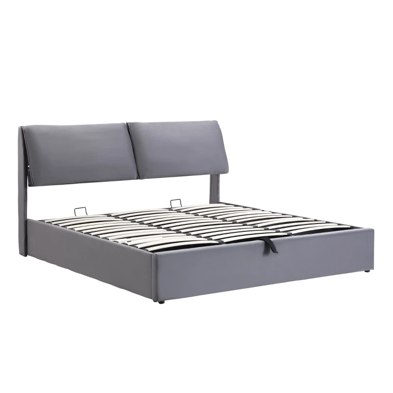 Lit rembourré avec coffre de rangement hydraulique et trois tiroirs, sommier à lattes, sans matelas, 160x200 cm, Gris