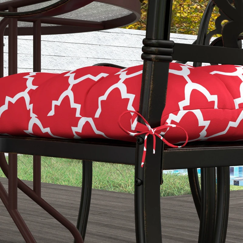 Outsunny Conjunto de 4 Almofadas para Cadeiras de Sala 48x48x7 cm Impermeáveis e Anti-UV com 2 Fitas de Fixação Vermelho