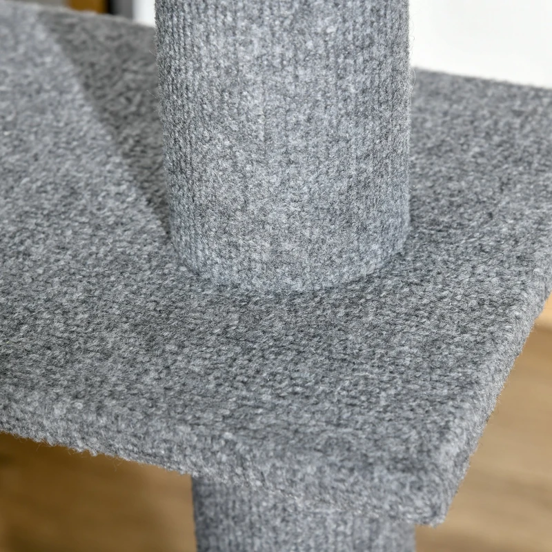 PawHut Stâlp de Zgâriat pentru Pisici pe 4 Niveluri și Fixare pe Tavan Reglabil, 43x27x228-260 cm, Gri