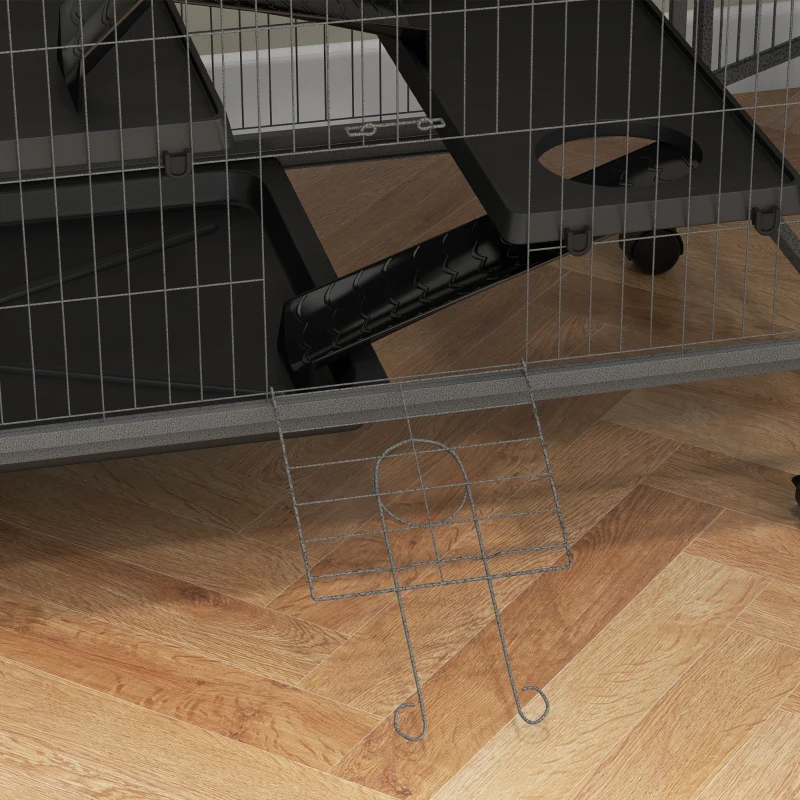 PawHut Gaiola para Roedores 80x52x128 cm Casa de 4 Alturas com Rampas Suspensa Rede Bandeja Removível Rodas Cinza Prateado