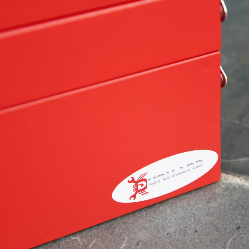 DURHAND Caja de Herramientas de Acero Plegable Portátil con 5 Compartimentos y Mango de Transporte para Taller Bricolaje Hogar 56x20x41 cm Rojo