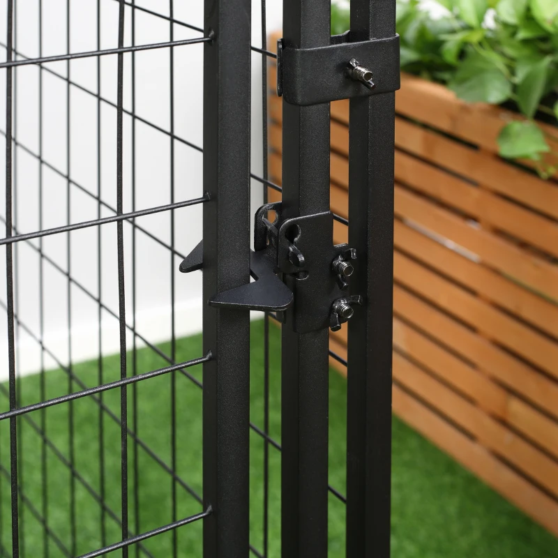 PawHut Parque para Animais de Estimação com Teto Malha de Metal e Porta com Fechadura para 141x141x153cm Preto