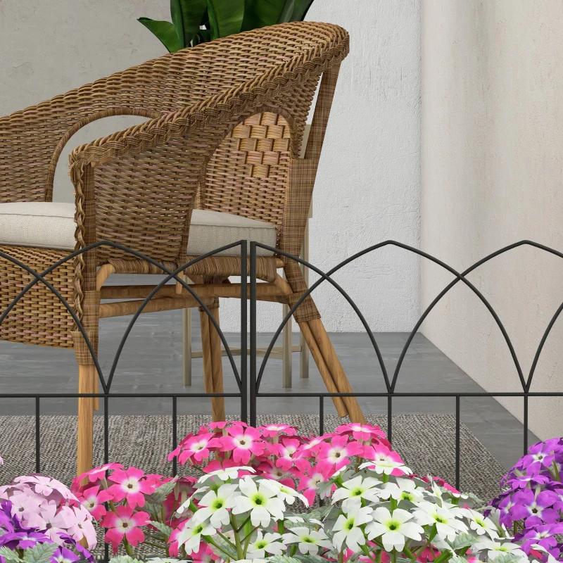 Outsunny Cercas de Jardim 205x45,5 cm Conjunto de 5 Cercas Decorativas para Jardim de Metal Barreira para Animais para Pátio Preto
