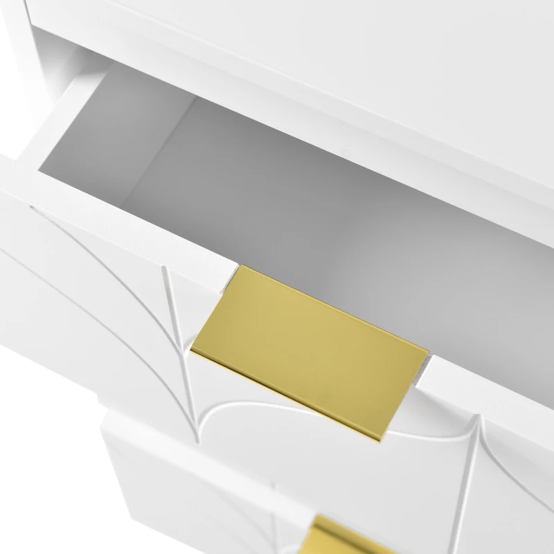 Vanity Table with 6 Storage Drawers, Rotating Top, Gold Handles, Dressing Table with Shock-Resistant Corners, 136.5L x 40W x 73H cm, White