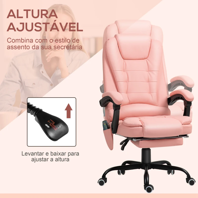 Vinsetto Cadeira de Massagem com 7 Pontos de Massagem Reclinável com Apoio para os Pés e Controlo Remoto 67x67x111-121 cm Rosa