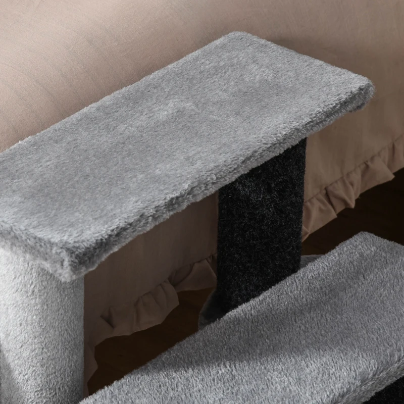 PawHut Escada para Animais de Estimação Escada para Gatos de 3 Degraus com Poste de Arranhar Bola 45x40x48 cm Cinza