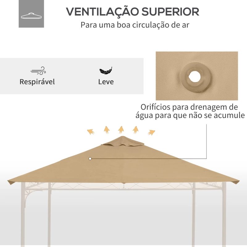 Outsunny Toldo de Substituição de 3x3m para Pérgola de Jardim com 8 Orifícios de Drenagem e Ventilação Bege
