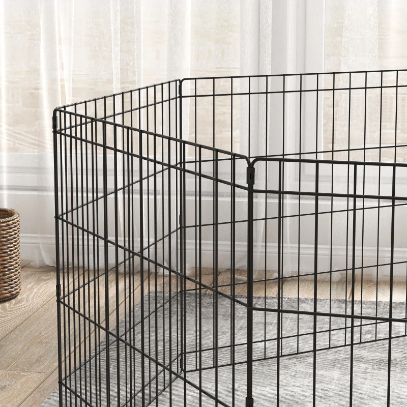 PawHut Parque para Cães 8 Painéis 61x61cm Dobráveis Gaiola Metálica para Animais de Estimação com Porta e Dupla Fechadura Preto