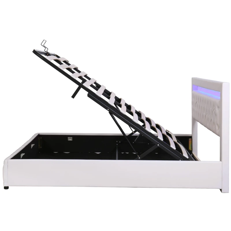 Polsterbett mit Lattenrost und Stauraum, LED-Beleuchtung, ohne Matratze, 180 x 200 cm, Weiß