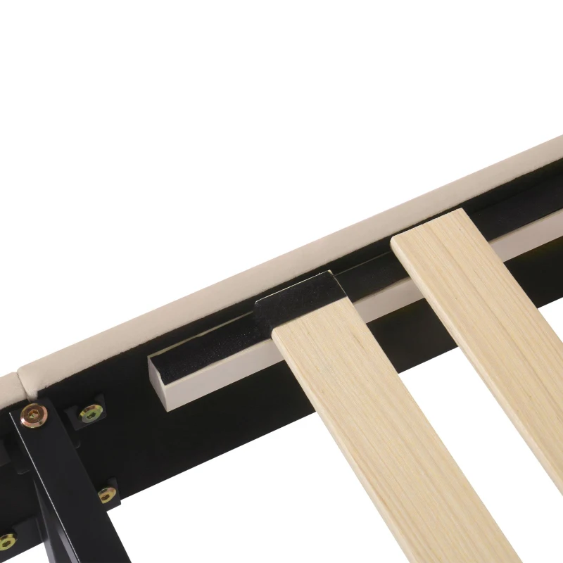 Cama tapizada con cabecero ajustable en altura y somier, sin colchón, 90×200 cm, Beige