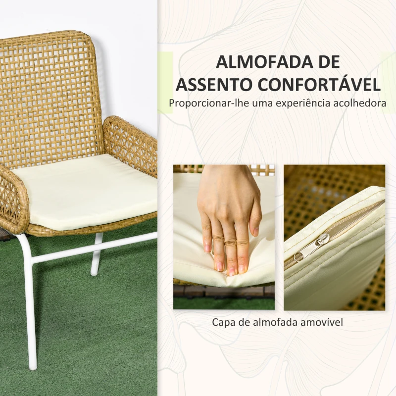 Outsunny Conjunto de Mesa e Cadeiras para Exterior Inclui 2 Cadeiras e 1 Mesa de Centro de Vime com Almofadas para Terraço Natural