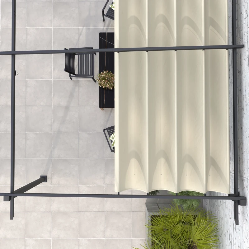 Outsunny Pérgola de Parede 4x3 m Pérgola de Jardim com Teto Retrátil de Poliéster e Estrutura de Aço Creme e Cinza Escuro