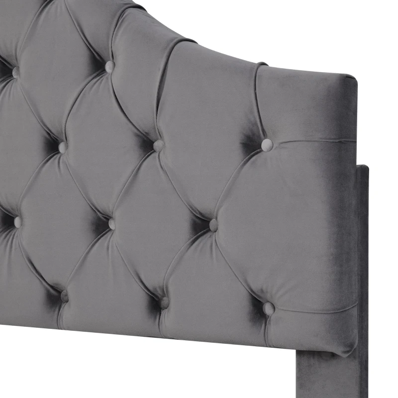 Lit rembourré avec tête de lit réglable en hauteur et sommier à lattes, sans matelas, 90×200 cm, Gris