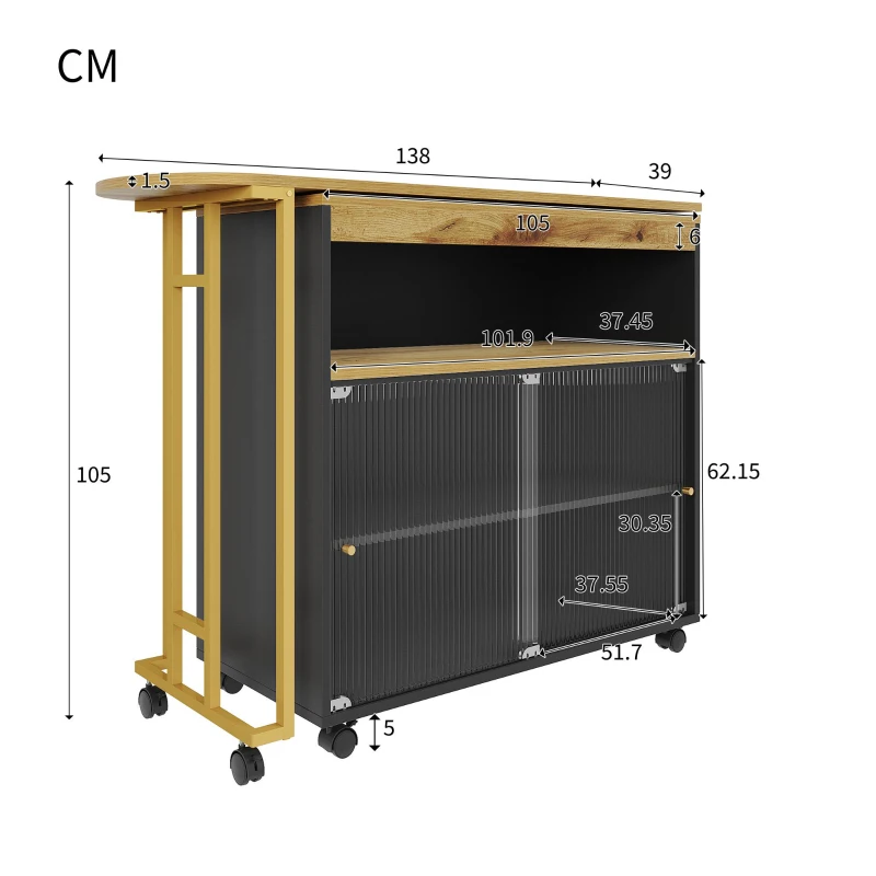 Mesa de bar extensible con almacenamiento, moderna mesa de bar móvil, mesa de bar telescópica con LED, 138-204×39×105 cm, negro
