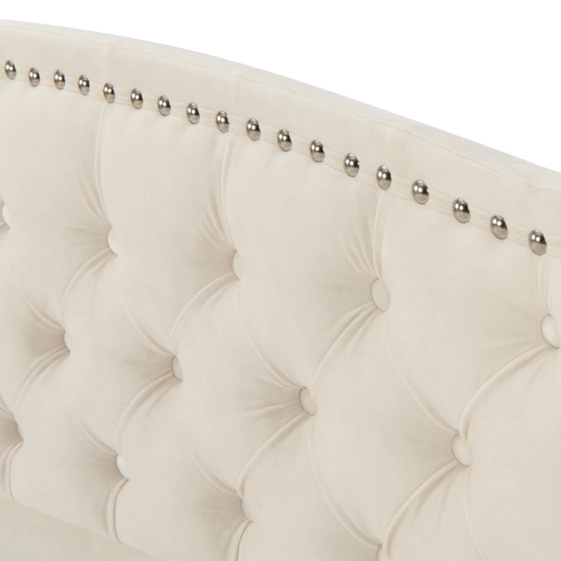 Letto imbottito morbido con testiera in velluto e decorazione con bottoni, senza materasso, 160×200 cm, Beige