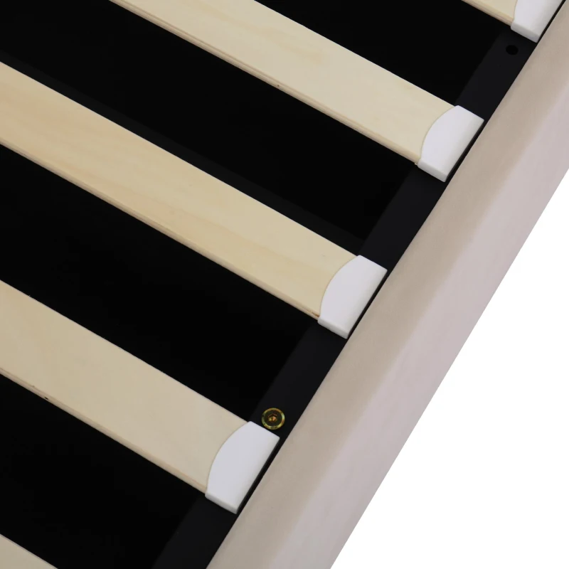 Cama tapizada con cajón hidráulico y somier, sin colchón, 140×200 cm, Beige