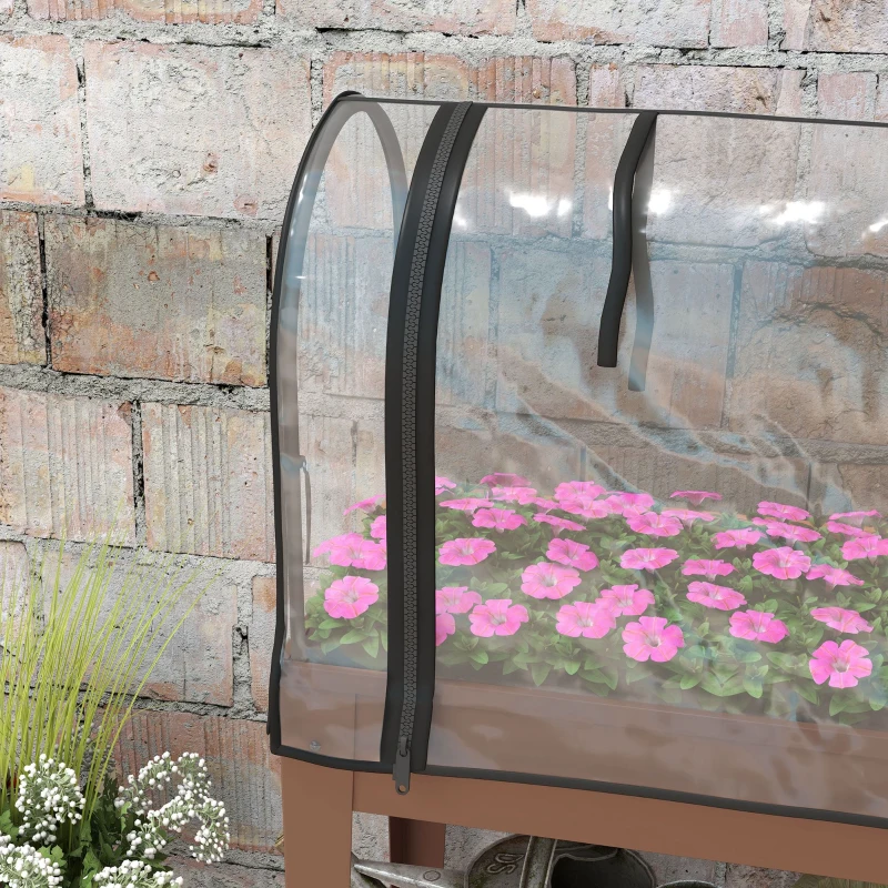 Outsunny Mesa de Cultivo com Rodas 80x40x120 cm Horta Urbana Elevada com Cobertura de Estufa para Cultivar Plantas Flores Marróm