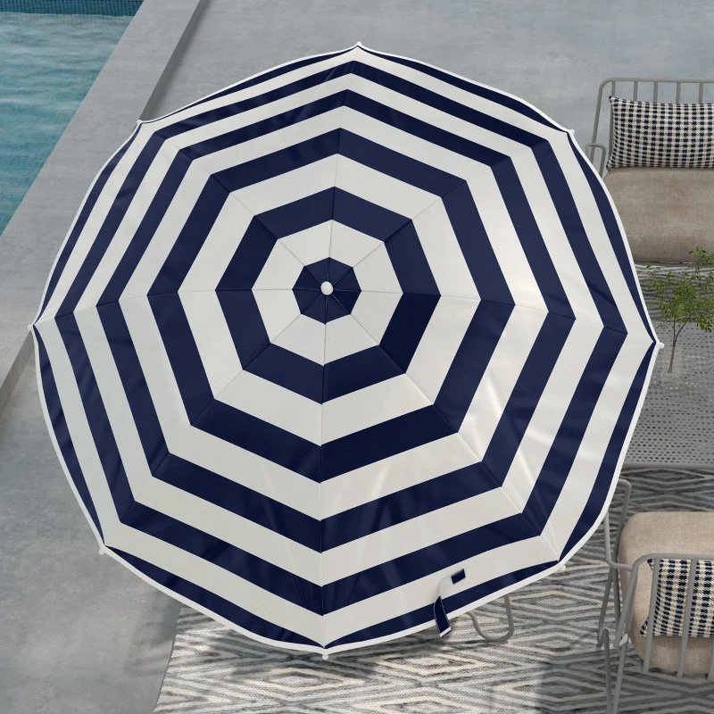 Outsunny Chapéu de Sol de Praia para Cadeira Ø103x97,5 cm com Braçadeira Teto Ajustável Abertura Manual e Anti-UV Azul e Branco