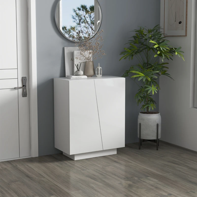 HOMCOM High Gloss Storage Cabinet, Freestanding Storage Cupboard with Adjustable Shelves for Living Room, Bedroom, Hallway, White