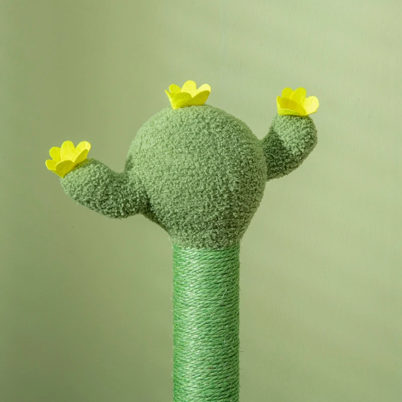 PawHut Árvore Arranhador para Gatos com Forma de Cacto com Rede Plataforma Postes de Sisal e Bola Divertida 45x45x90cm Verde