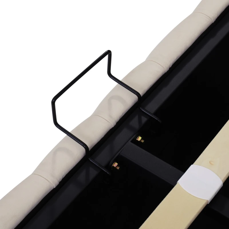 Polsterbett mit hydraulischem Bettkasten und Nietenreihe, ohne Matratze, 160×200 cm, Beige