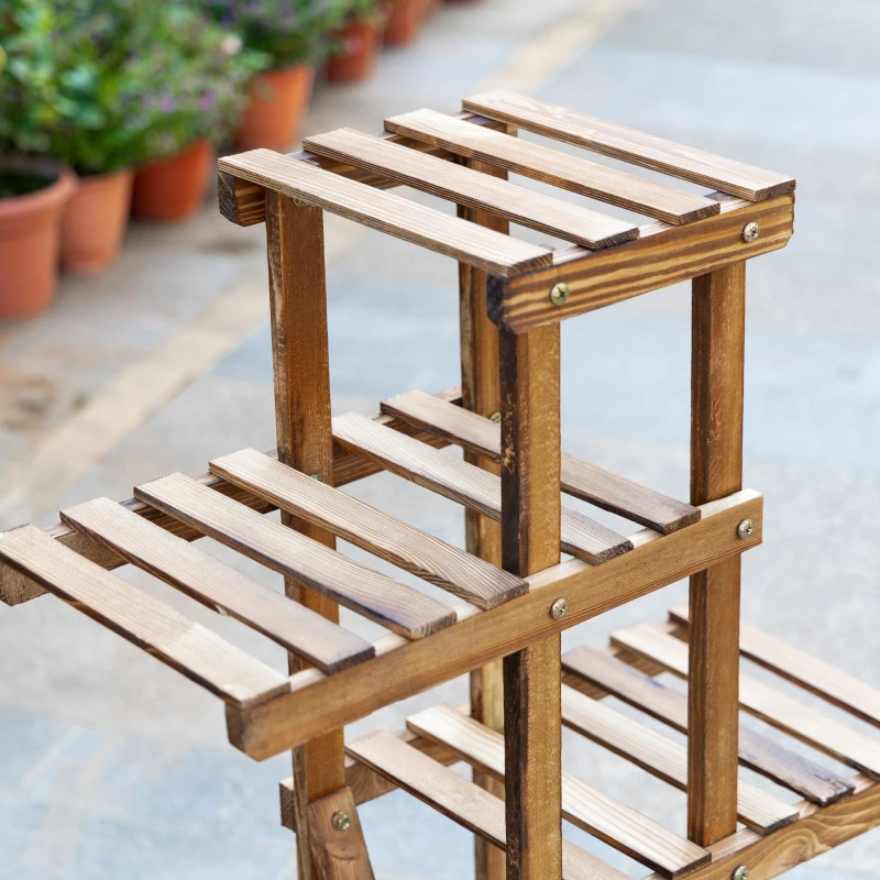 Outsunny Suporte para Plantas Estante para Plantas de Madeira com 5 Níveis para Interior Exterior 98x28x95 cm Madeira
