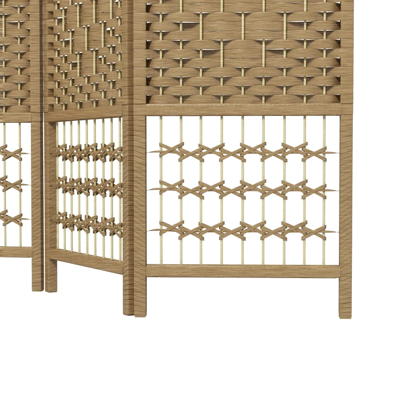 HOMCOM Biombo de 4 Painéis Dobrável Separador de Ambientes de Corda de Papel e Estrutura de Madeira 60x170 cm Natural