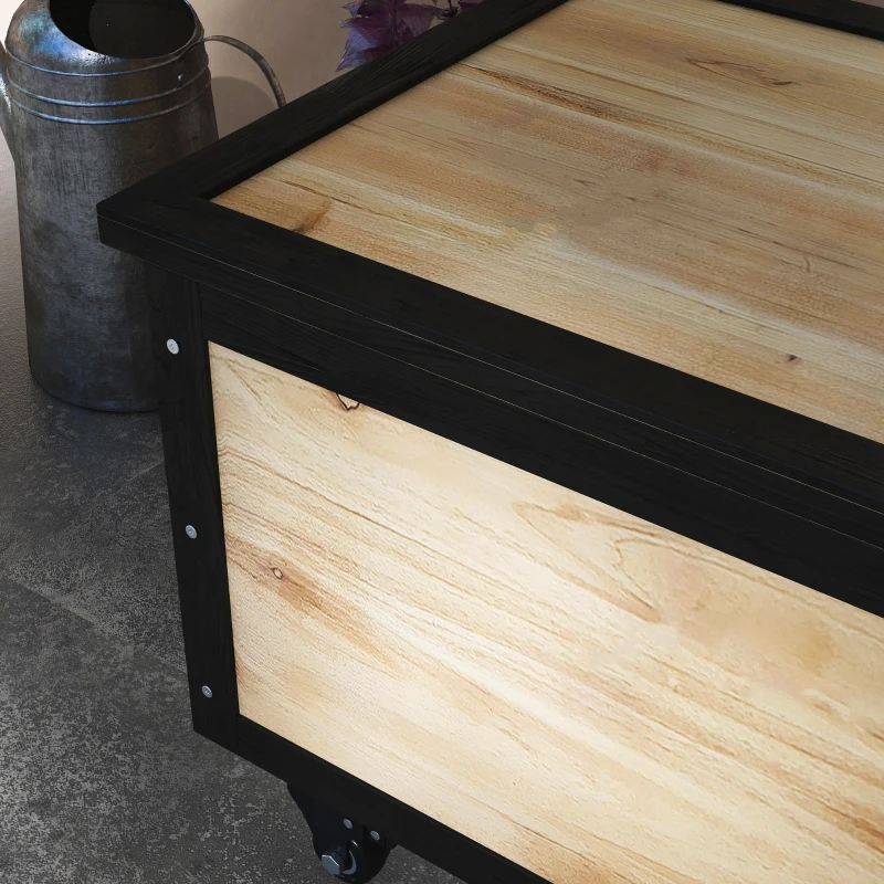 Outsunny Baúl de Exterior de Madera con 4 Ruedas para Jardín Patio Balcón 100x50x43 cm Natural y Negro