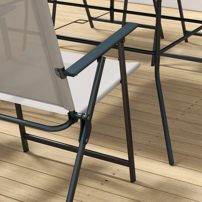 Outsunny Conjunto de Refeição de 7 Peças com 6 Cadeiras Dobráveis e Mesa com Orifício para Chapéu de Sol para Terraço Exterior Cinza