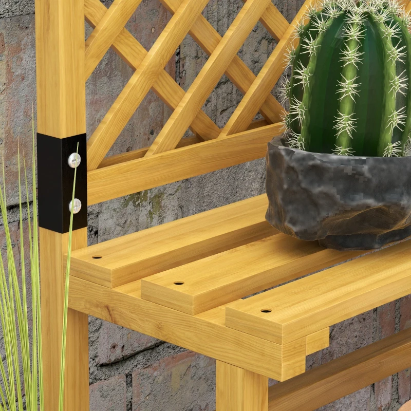 Outsunny Suporte para Plantas de Madeira com Treliça Suporte para Vasos de 2 Níveis para Jardim Pátio Terraço 75x50x166 cm Natural