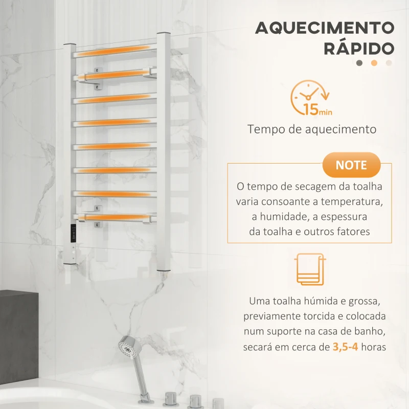 HOMCOM Toalheiro Elétrico de Parede ou Solo 150 W com Função de Temporizador e 8 Barras para Casa de Banho 53x35x90 cm Prata