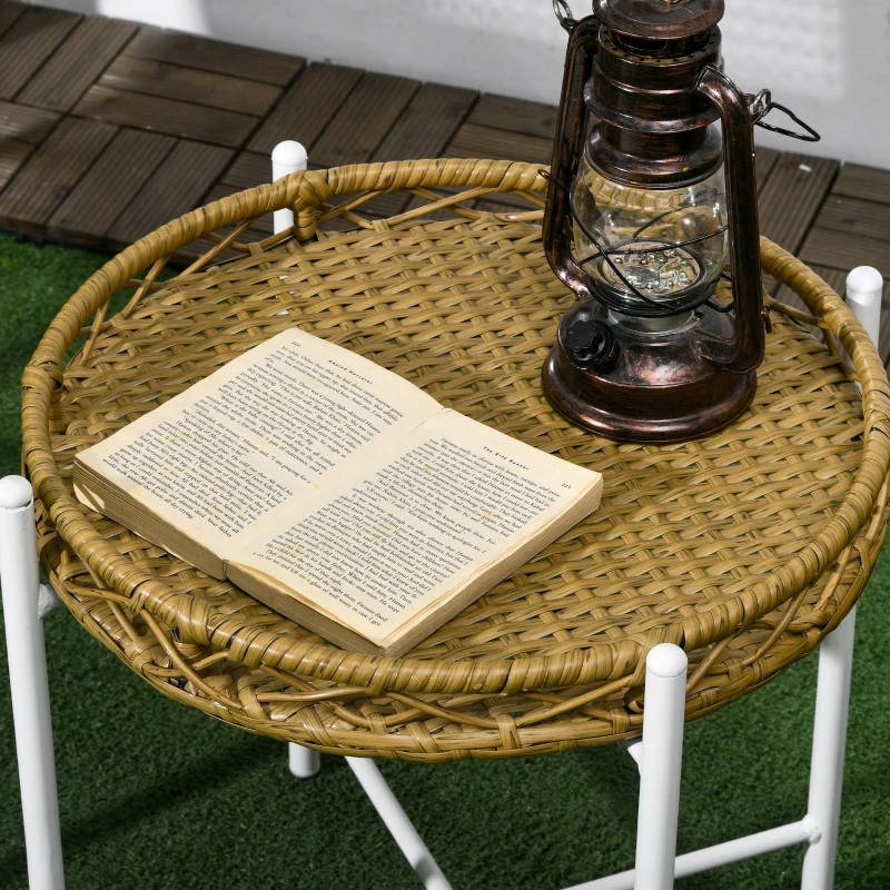 Outsunny Conjunto de Mesa e Cadeiras para Exterior Inclui 2 Cadeiras e 1 Mesa de Centro de Vime com Almofadas para Terraço Natural