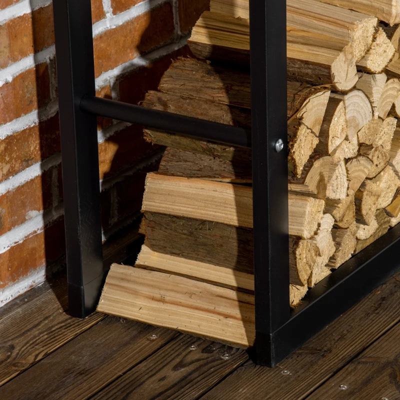 HOMCOM Suporte para Lenha de Metal Porta Lenha Metálico para Interior e Exterior Carga Máxima 100 kg 60x25x150 cm Preto