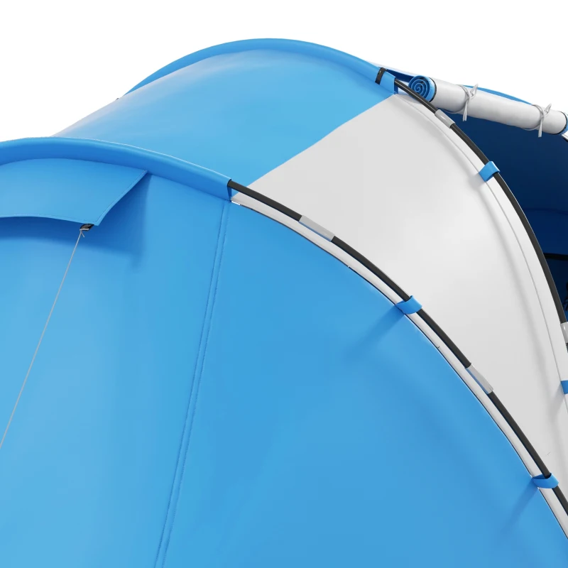 Outsunny Tenda de Campismo Familiar para 4 Pessoas Tenda Dobrável Impermeável para Praia Parque 430x240x170 cm Azul e Branco