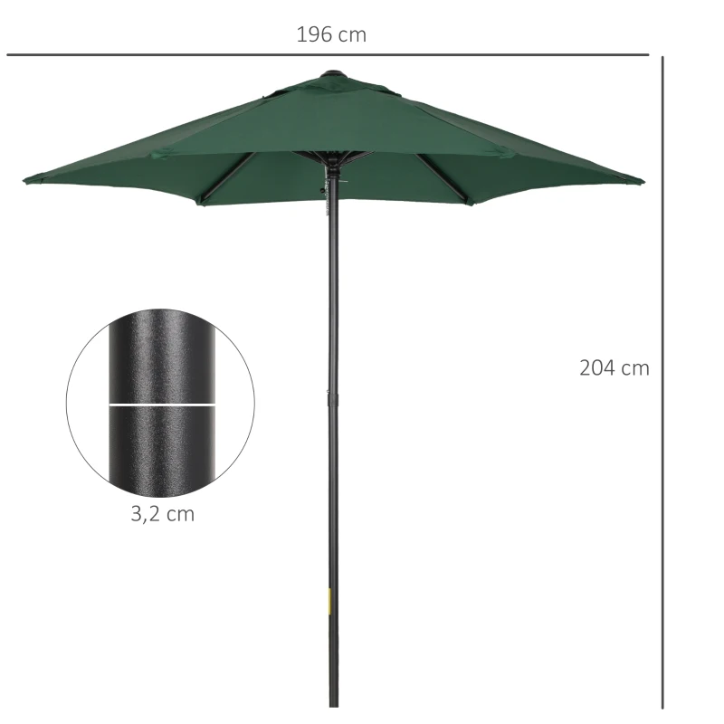 Outsunny Chapéu de Sol de Jardim Ø2x2 m Chapéu de Sol com Mastro de Alumínio Manivela Teto com Ventilação Verde
