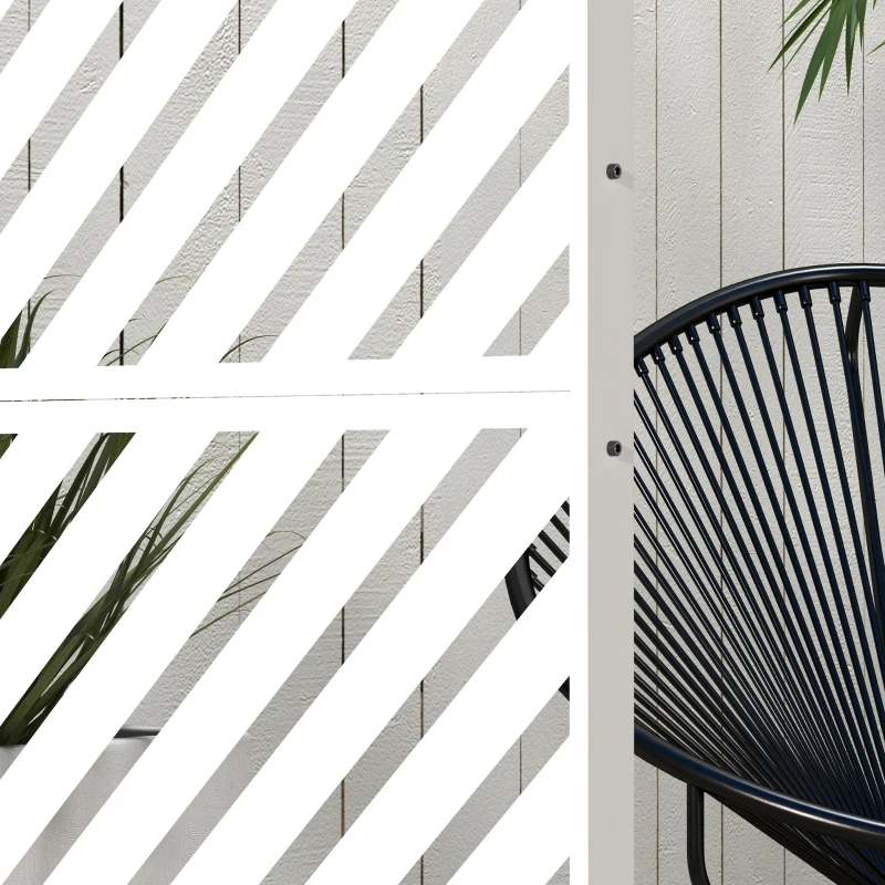 Outsunny Biombo de Exterior Separador de Ambientes com 3 Peças com Padrão de Linhas Transversais e Estrutura de Aço 122x45x198 cm Branco