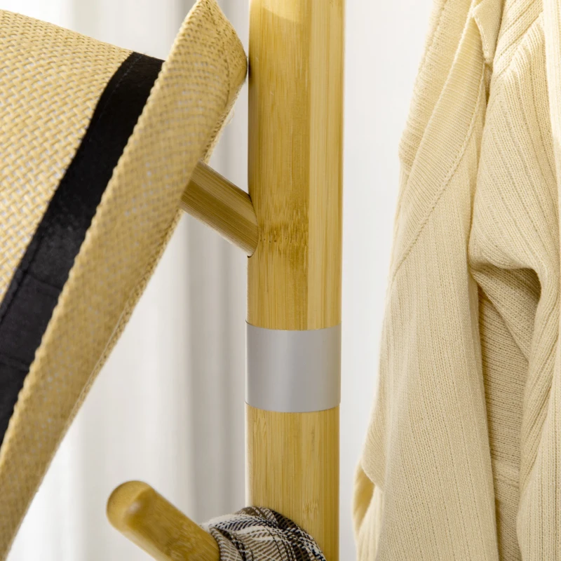 HOMCOM Cabide de Pé de Bambu Moderno com 8 Ganchos para Roupas Bolsas  Ø37,8x175,6 cm Madeira e Cinza