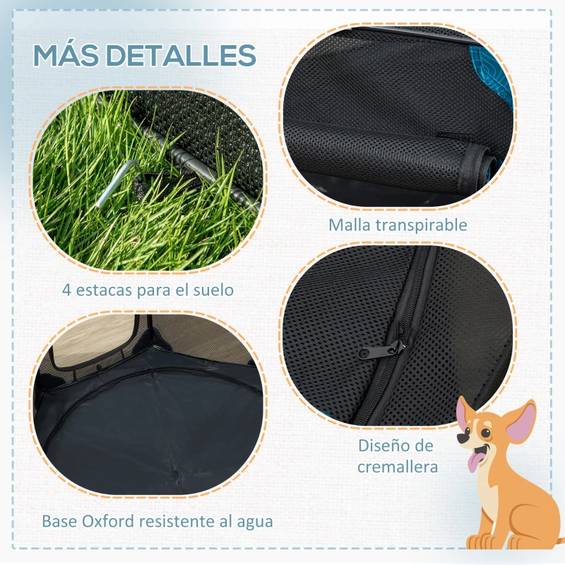 PawHut Parque Plegable para Perros de 8 Paneles Parque de Juego para Mascotas con Bolsa de Transporte Ø126x58 cm Azul