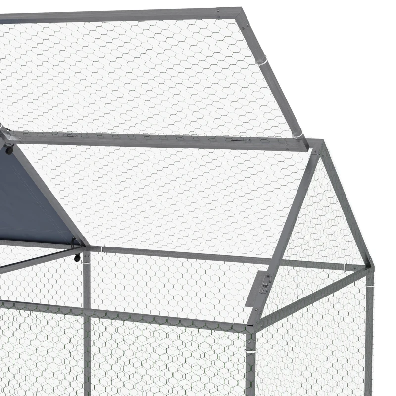 PawHut Gaiola para Pequenos Animais de Aço com 1 Porta Superior e Cobertura Anti-UV para Exterior Jardim 198x100x120 cm Prata