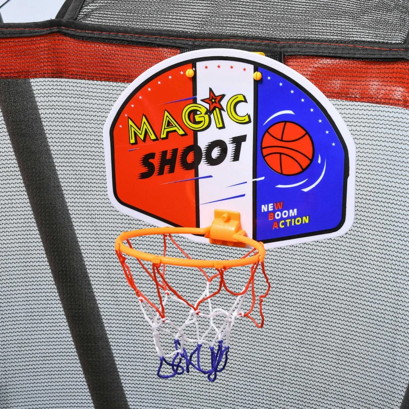 ZONEKIZ Trampolim Infantil Ø140x155 cm Trampolim para Crianças de 3-10 Anos com Cesta de Basquetebol e 20 Bolas de Plástico Vermelho