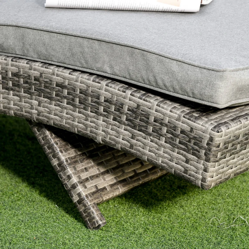 Outsunny Espreguiçadeira de Vime Reclinável Espreguiçadeira de Jardim com 2 Rodas Encosto Ajustável em 5 Posições 207x70x70 cm Cinza
