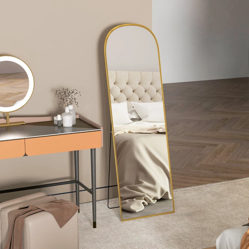 HOMCOM Espelho de Pé Espelho de Corpo Inteiro 50x170 cm com Estrutura de Liga de Alumínio e Suporte para Sala Quarto Dourado